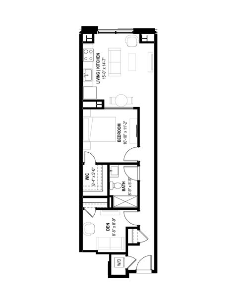 the floor plan of modestly sized bedroom apartment